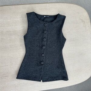 Zara Button Up Vest Top Size Small 5039/394